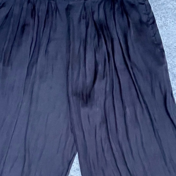 Zara Black Wide-Leg Pants palazzo crinkle long size small - Picture 5 of 8